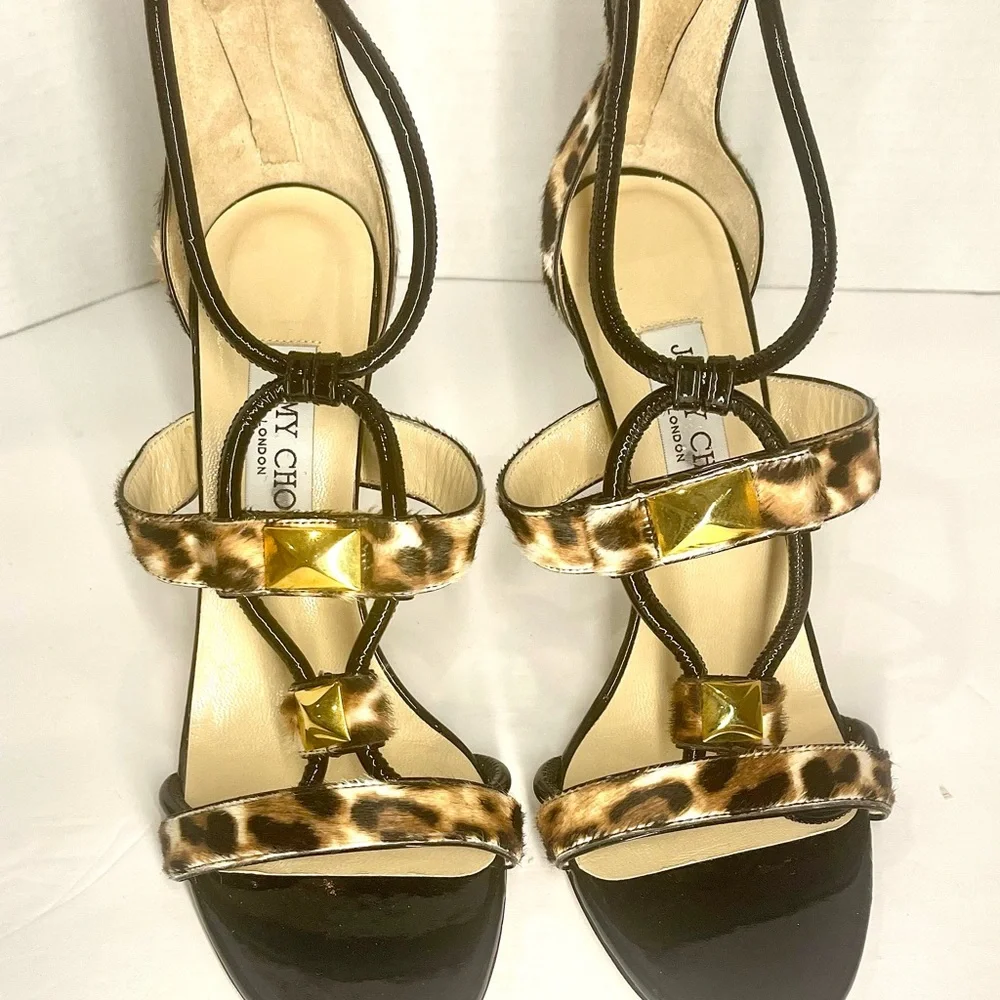Jimmy Choo Leopard and Black Patent leather sides and Heels - Picture 1 of 6